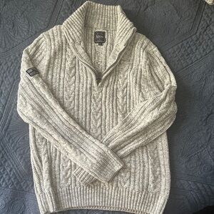 Men's Gray Cable Knit Zip-Up Sweater